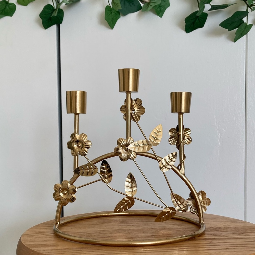 Pier 1 Candle Stand Brass Floral Candle Holder
